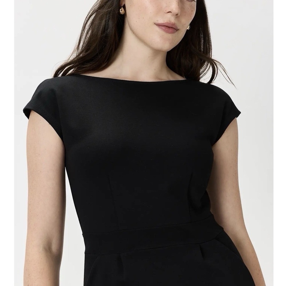 Quince Ultra-Stretch Ponte Cap Sleeve Sheath Dress Black Small Office Chic NWT - Picture 2 of 12